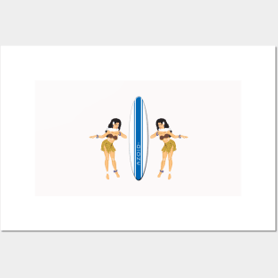 Hula Girls with Surfboard Posters and Art